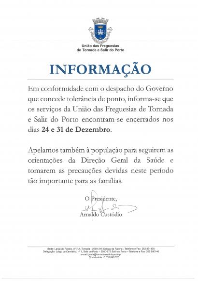 Encerramento de Serviços - 24 e 31 de Dezembro Encerramento de Serviços - 24 e 31 de Dezembro